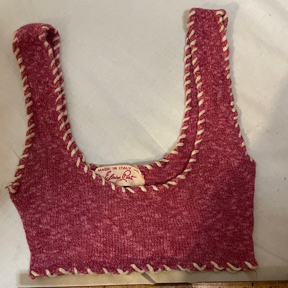 Elaine Post vintage knit bikini / bra top XS extra small pink w/ cream details - Picture 2 of 9
